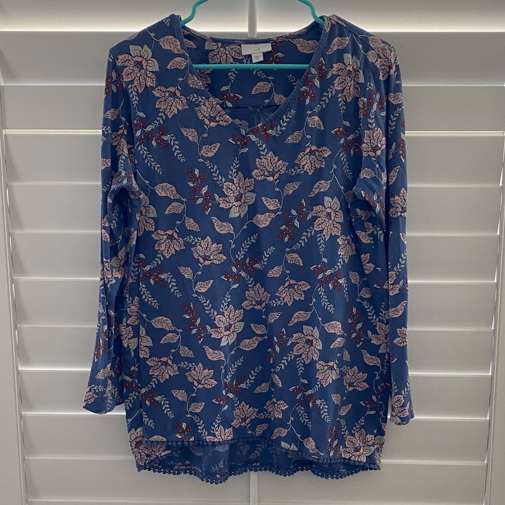 J. Jill Navy Floral Long Sleeve Top